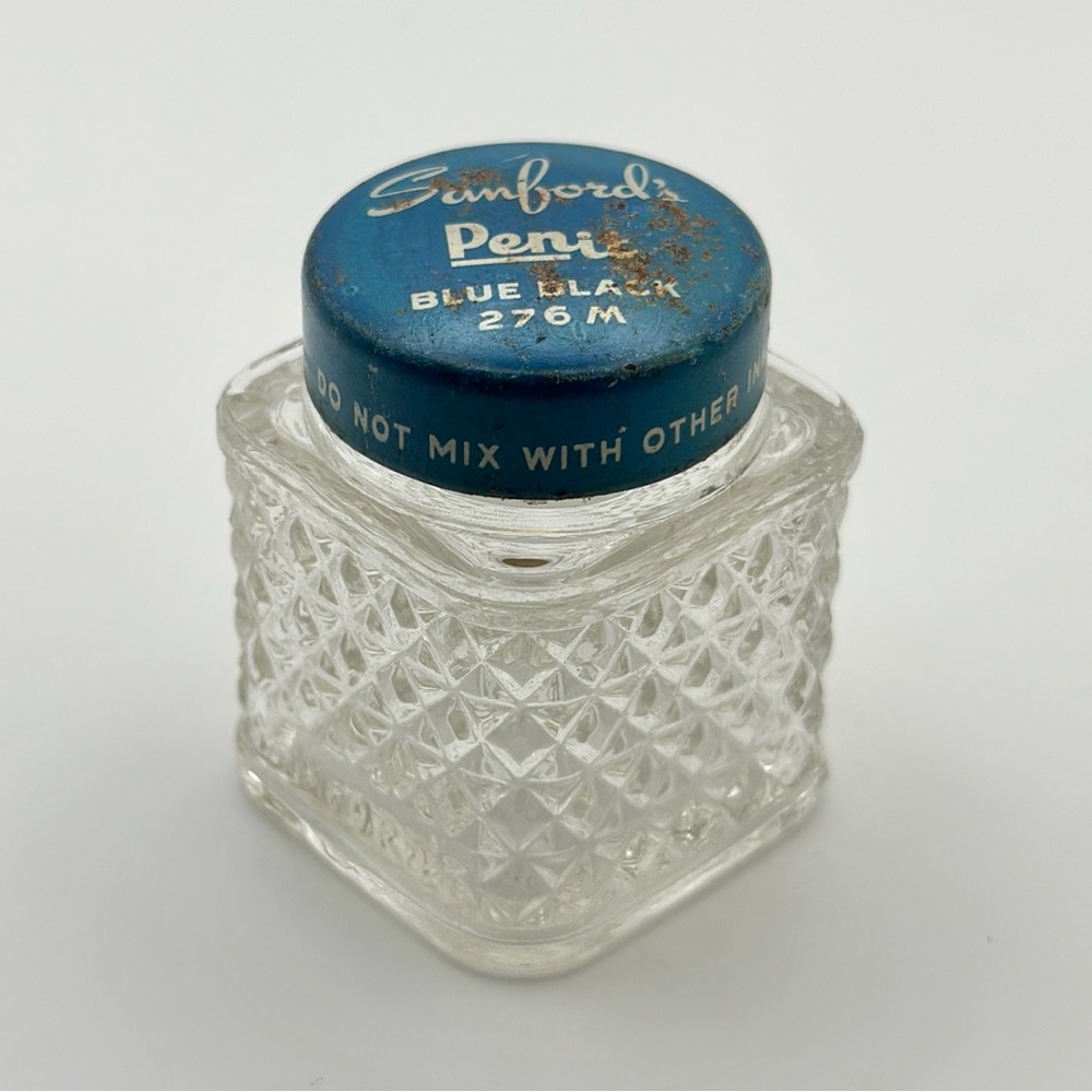 Original Vintage Sanford Pen-it Blue Old drawing Ink Empty Jar Office Supplies - Picture 3 of 7